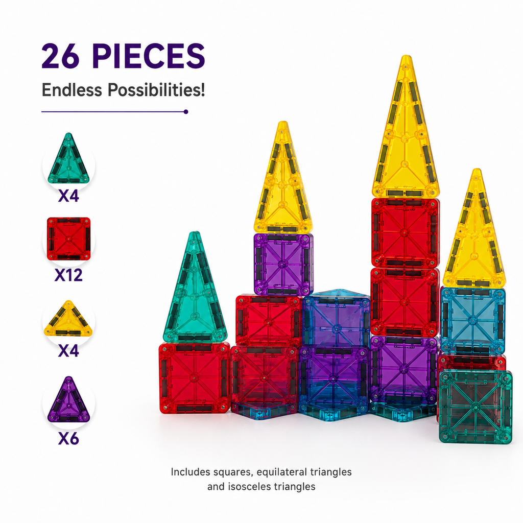 26 Pcs Mini Magnetic Tiles Travel Set