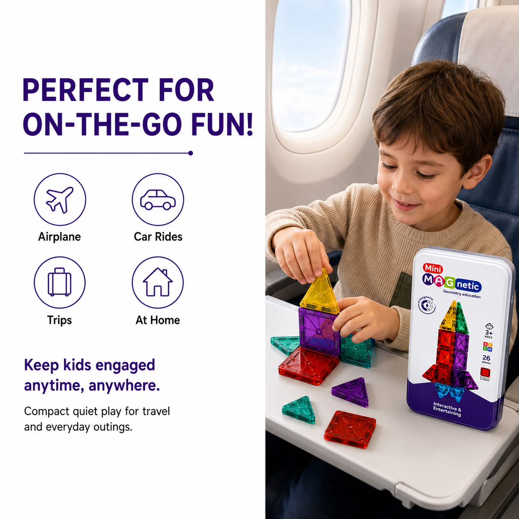 26 Pcs Mini Magnetic Tiles Travel Set