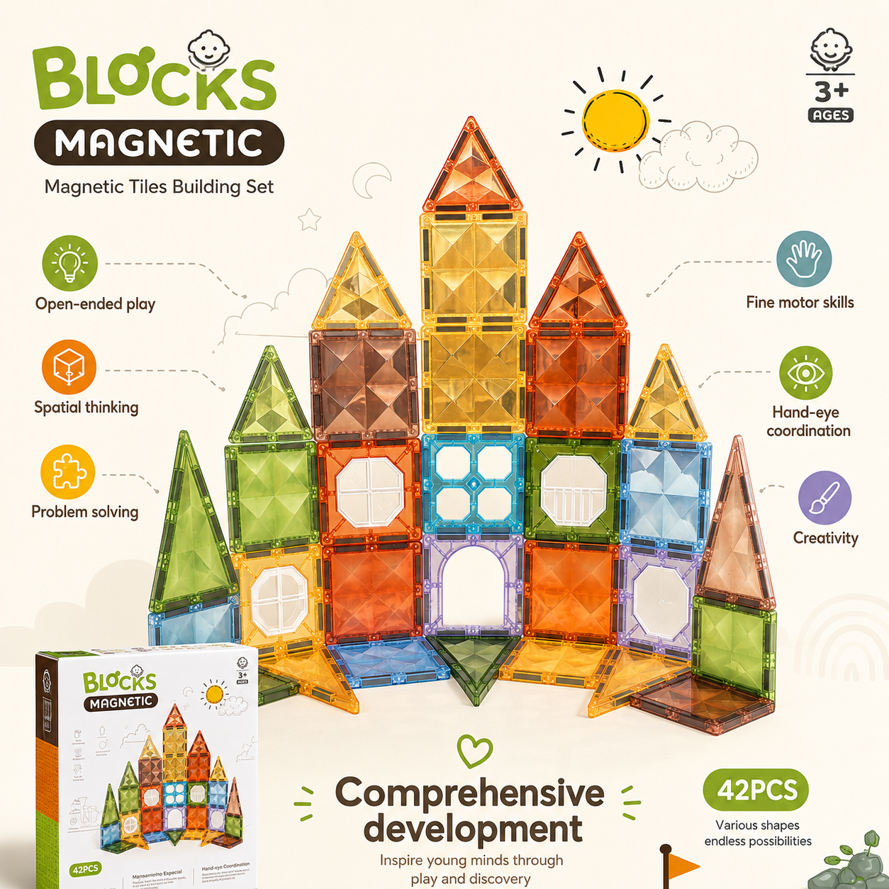 42-Piece Diamond Magnetic tiles Set - Castle