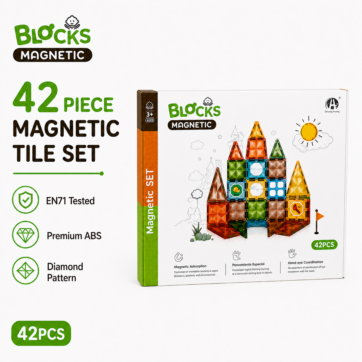 42-Piece Diamond Magnetic tiles Set - Castle