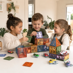 97-Piece Magnetic Tile Set - mini cars, planes and stickers